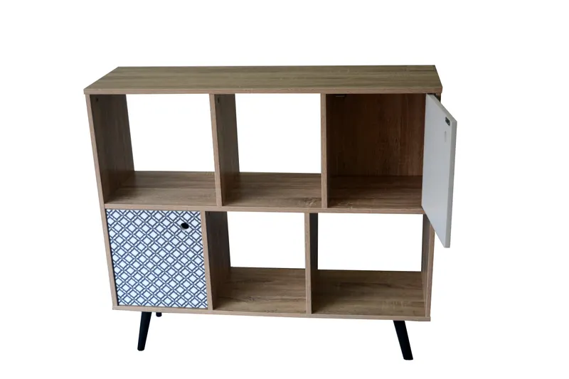 Sideboard aus MDF, white wash mit blau-weißer Front, Ansicht 2