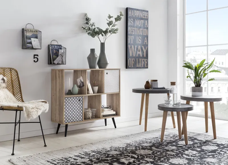Sideboard aus MDF, white wash mit blau-weißer Front, Ansicht 4