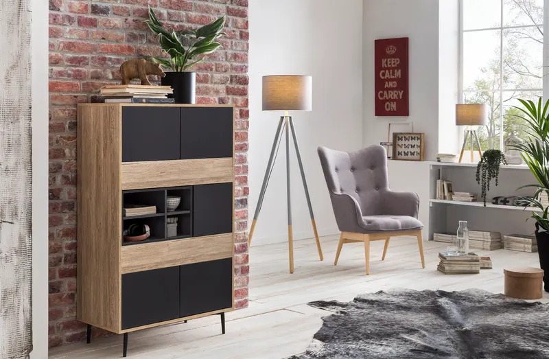 Highboard in Dunkelanthrazit und Natur, Ansicht 5