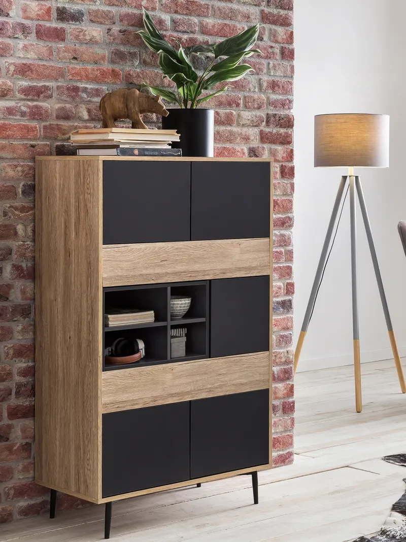 Highboard in Dunkelanthrazit und Natur, Ansicht 6