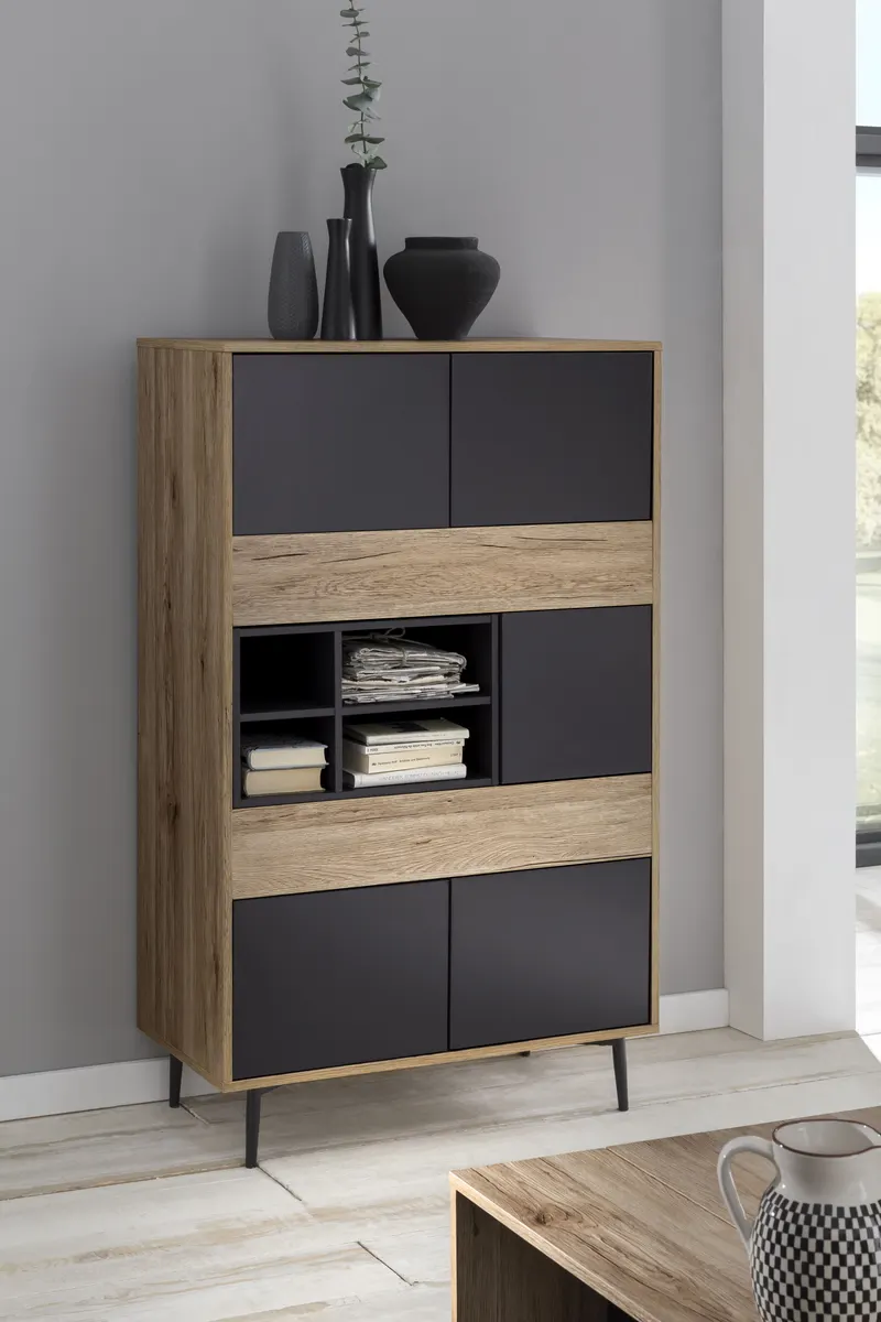 Highboard in Dunkelanthrazit und Natur, Ansicht 7