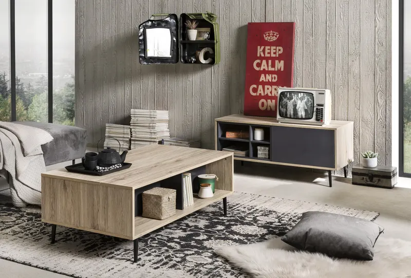 Lowboard aus MDF in Anthrazit und Natur, Ansicht 5