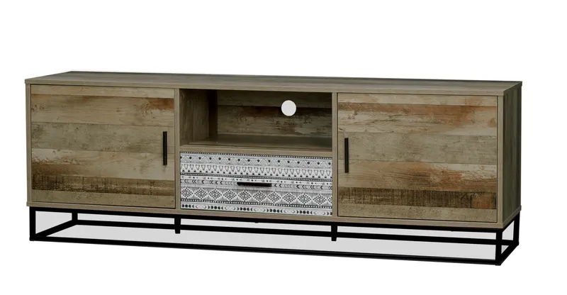 Lowboard MDF natur mit grau gemusterter Front, Ansicht 1