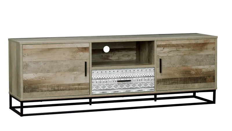 Lowboard MDF natur mit grau gemusterter Front, Ansicht 2
