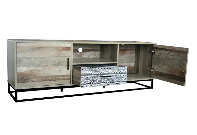 Lowboard MDF natur mit grau gemusterter Front, Ansicht 4