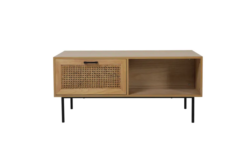 Couchtisch aus MDF mit Paulownia-Furnier und Rattan, Ansicht 1