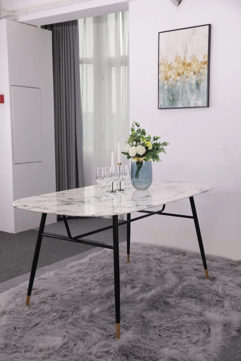 Esstisch 160 × 90 cm, weiß-schwarz in Marmoroptik, Ansicht 4