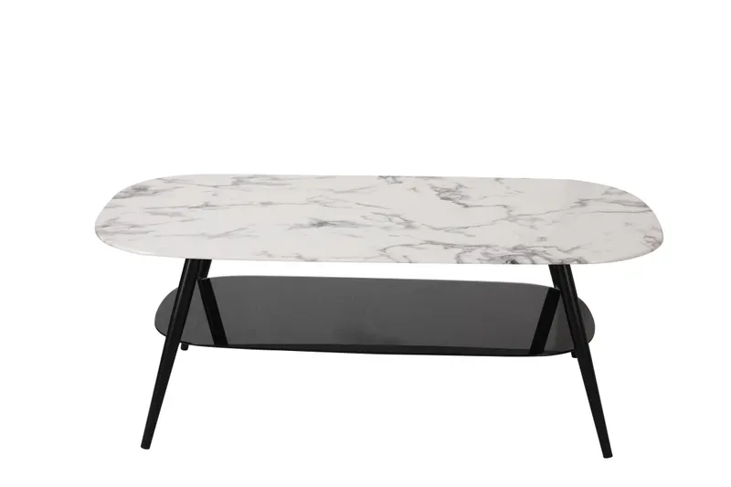 Couchtisch 120 × 60 cm, weiß-schwarz in Marmoroptik