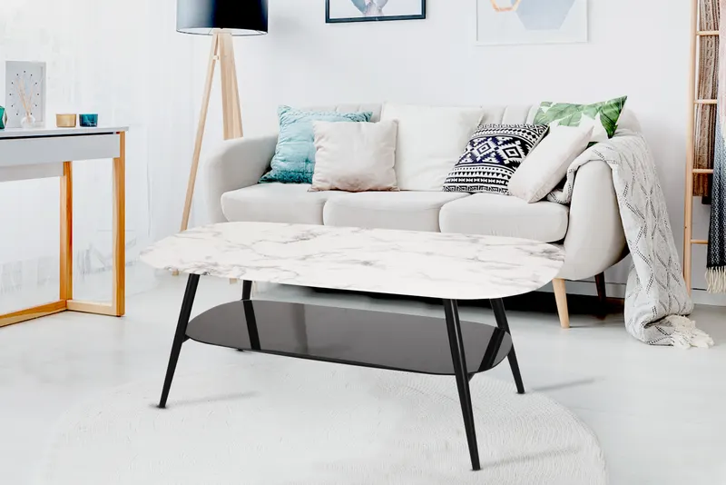Couchtisch 120 × 60 cm, weiß-schwarz in Marmoroptik, Ansicht 4