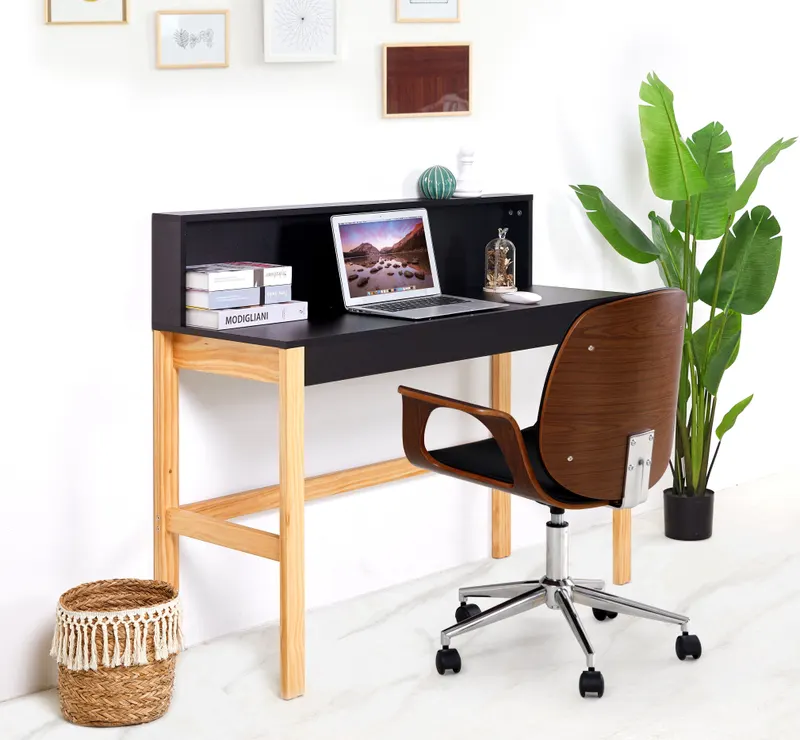 Schreibtisch mit MDF-Melamindekor, schwarz/natur, Ansicht 10