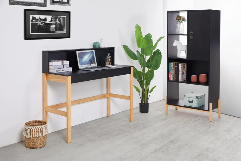 Schreibtisch mit MDF-Melamindekor, schwarz/natur, Ansicht 11