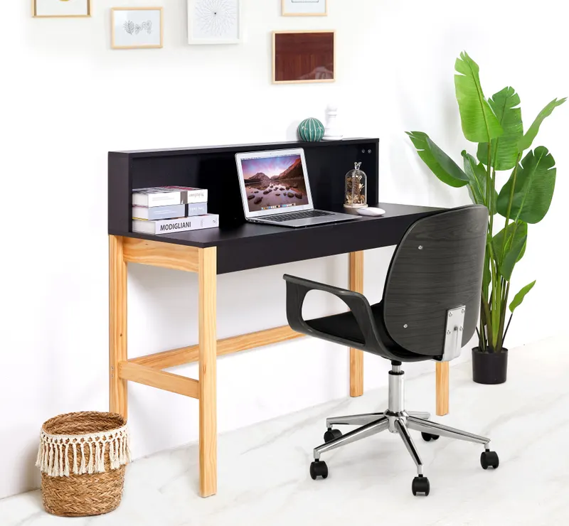 Schreibtisch mit MDF-Melamindekor, schwarz/natur, Ansicht 9