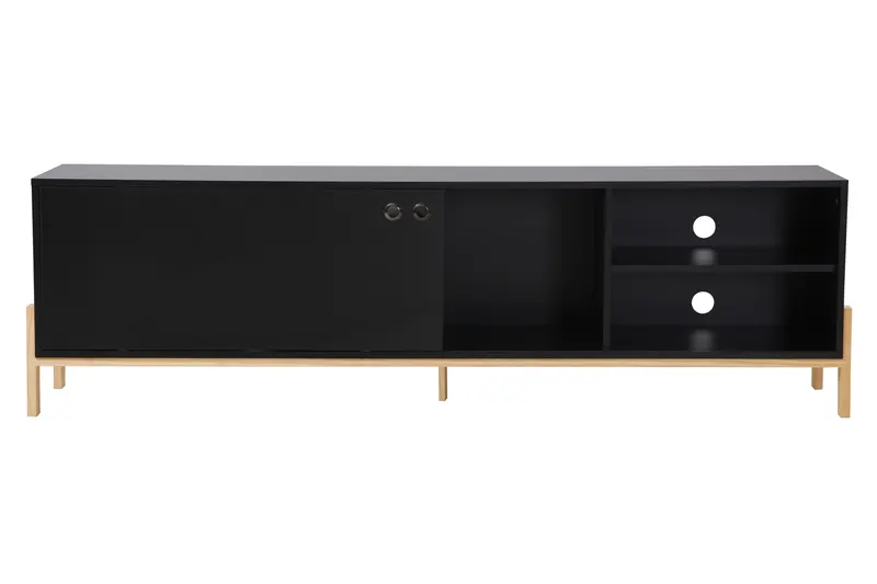Lowboard, schwarz mit Beinen aus Pinienholz, Ansicht 1