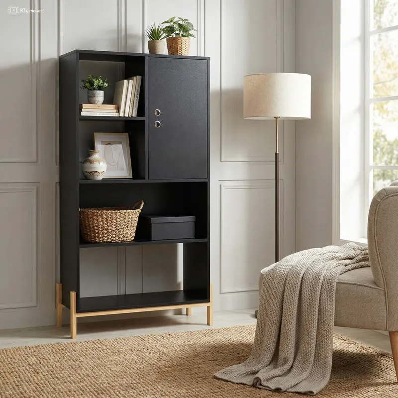Regal, schwarz mit Beinen aus Pinienholz, Ansicht 8