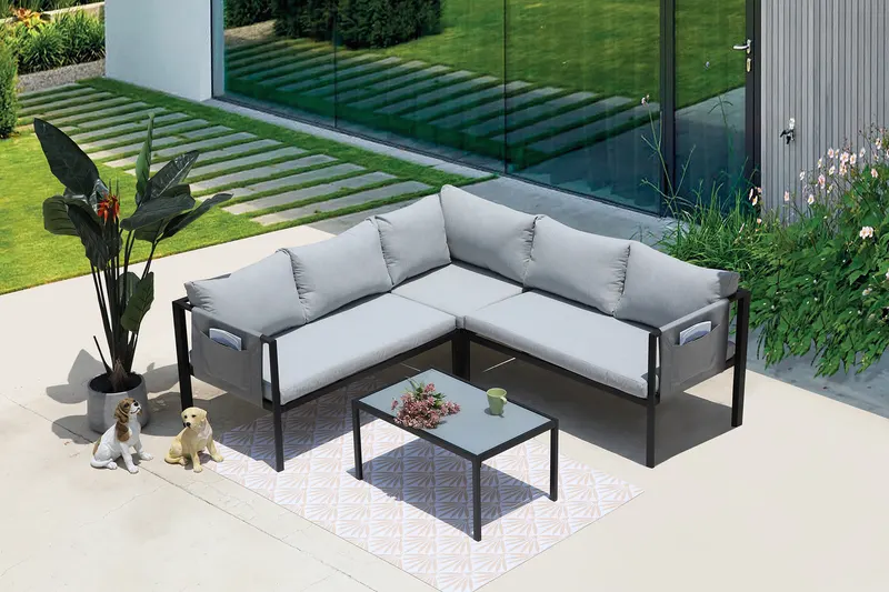 Sitzgruppe für den Outdoor-Bereich, grau und schwarz, Ansicht 5