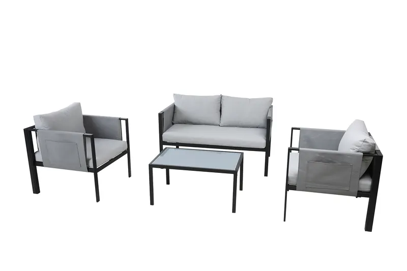 Sitzgruppe mit Couchtisch, grau und schwarz, Ansicht 2