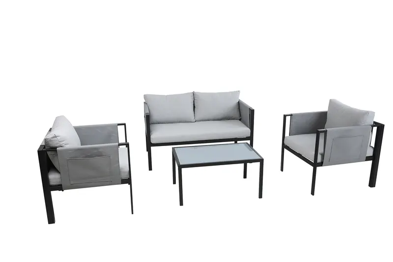 Sitzgruppe mit Couchtisch, grau und schwarz, Ansicht 3