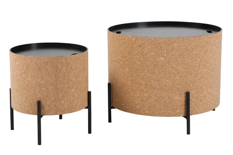 Couchtisch-Set aus MDF und Kork, natur/schwarz, natur, schwarz
