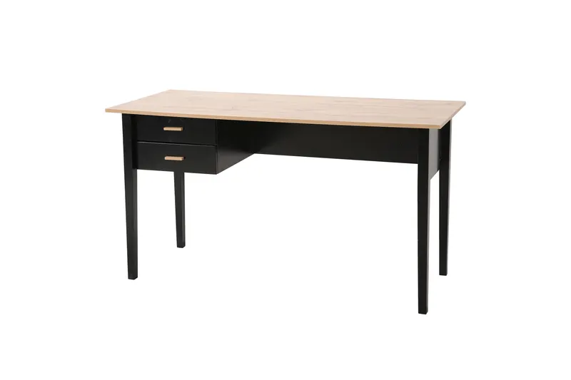 Schreibtisch mit MDF-Dekorplatte, natur und schwarzen Beinen, Ansicht 2