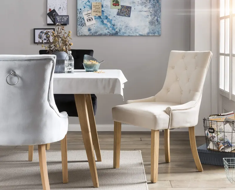Stuhl, 2er-Set, Samt creme und Beine natur, Ansicht 5