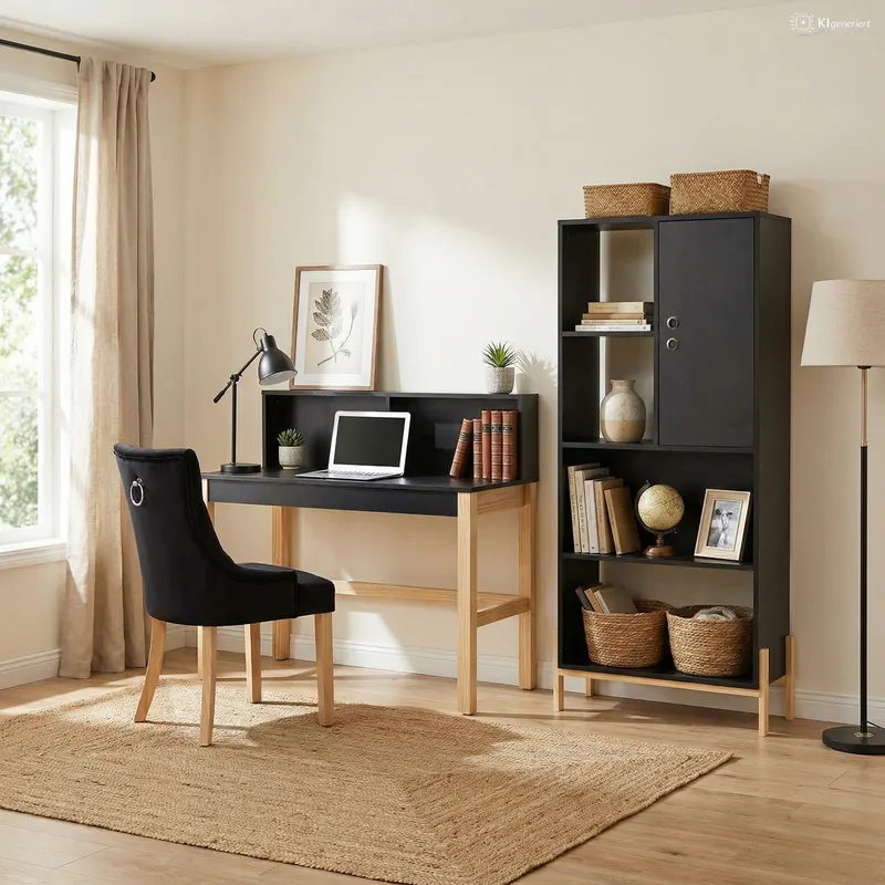 Schreibtisch mit MDF-Melamindekor, schwarz/natur, Ansicht 17