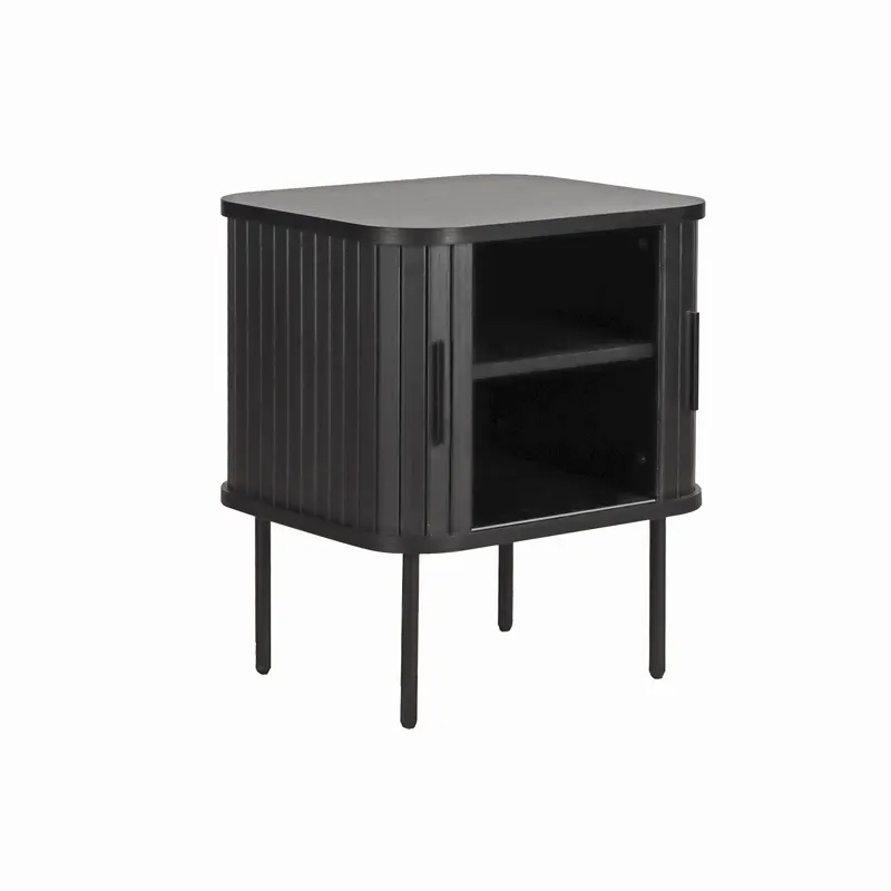 Nachtkommode in Schwarz mit Metallbeinen, Ansicht 4