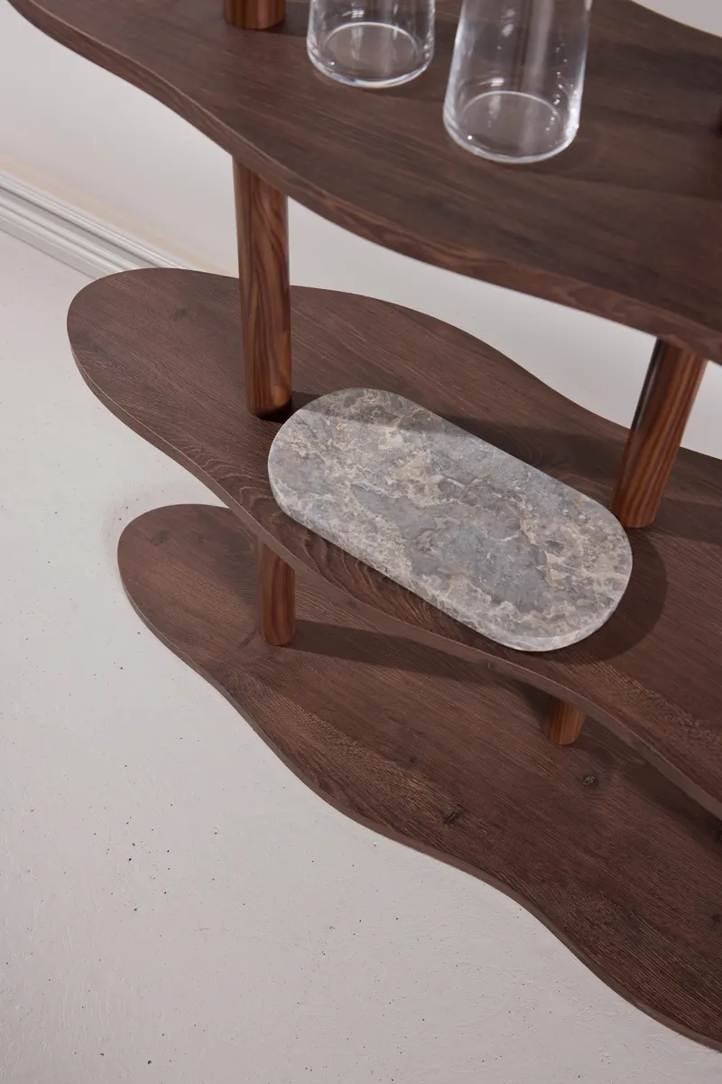 Moln Regal mit wellenförmigen Böden in 30 × 140 × 105 cm, im Wohnraum, Ansicht 3
