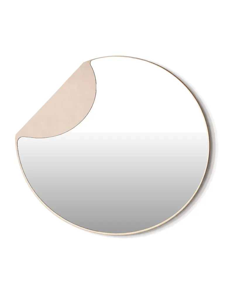 Mui runder Wandspiegel mit umgeschlagener Kante in Beige, Klar, Beige