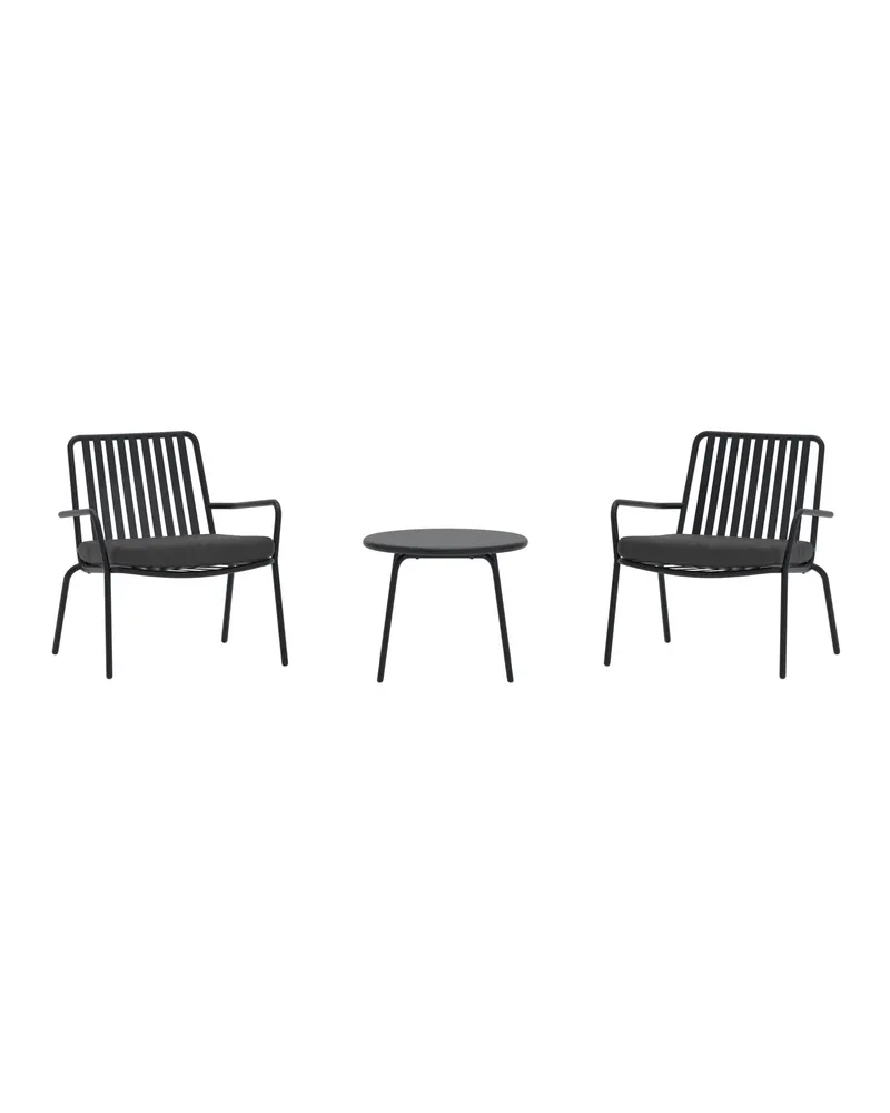 Mykonos Gartenlounge mit zwei Sesseln und rundem Tisch in Schwarz, Ansicht 2