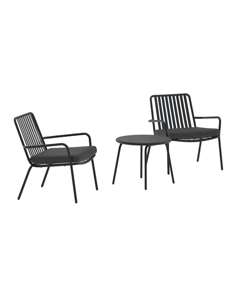 Mykonos Gartenlounge mit zwei Sesseln und rundem Tisch in Schwarz, Ansicht 3