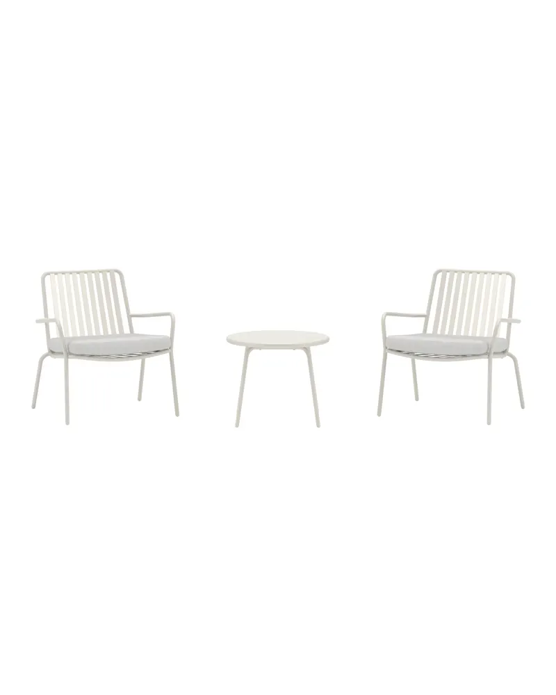 Mykonos Gartenlounge aus Stahl mit zwei Sesseln und Rundtisch Ø 50 cm, Beige