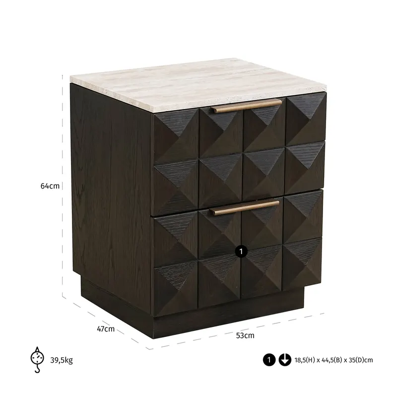 Nachttisch Claremont Braun von Richmond Interiors, Maßzeichnung 9