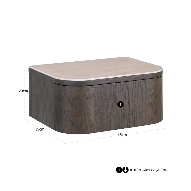 Nachttisch Nando, Braun von Richmond Interiors, Maßzeichnung 9