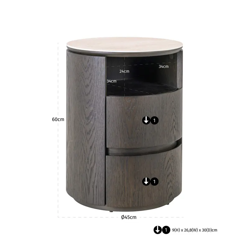 Nachttisch Nando, Braun von Richmond Interiors, Maßzeichnung 9