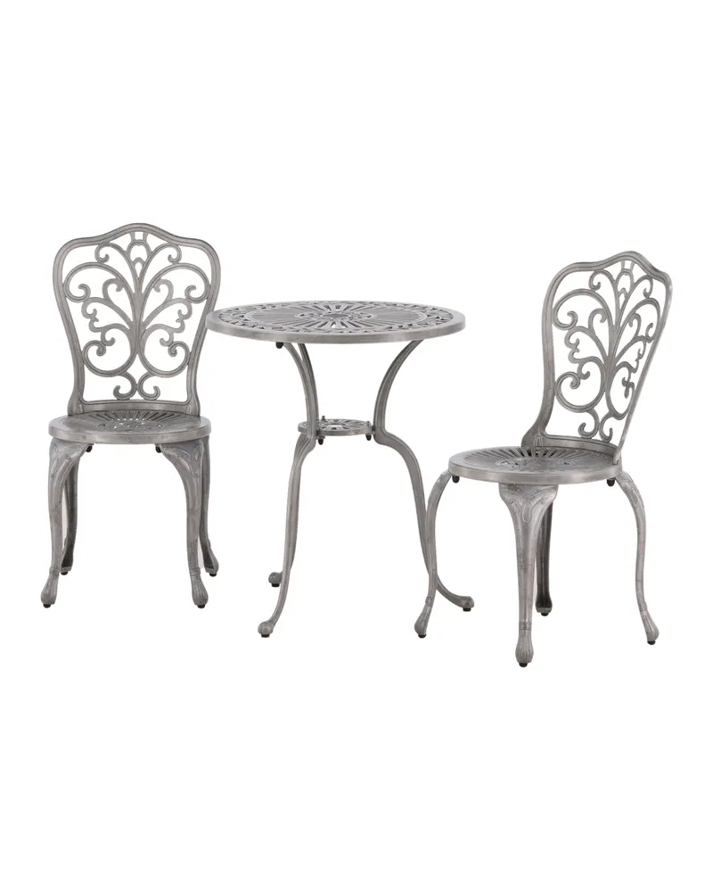 Nandin Balkonmöbel-Set aus Aluminium mit gemustertem Rundtisch, Silber