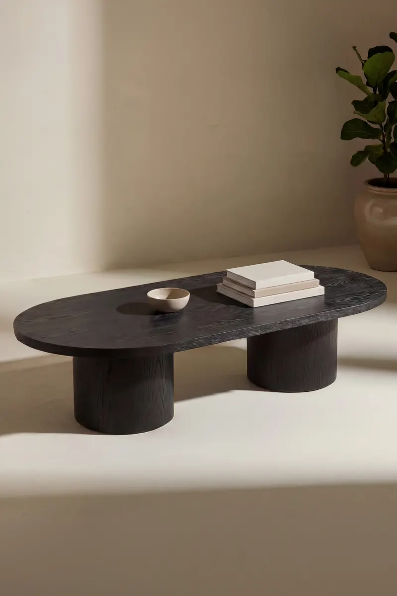 Narvik ovaler Couchtisch in 120 × 60 cm, Schwarz, im Wohnraum, Ansicht 2