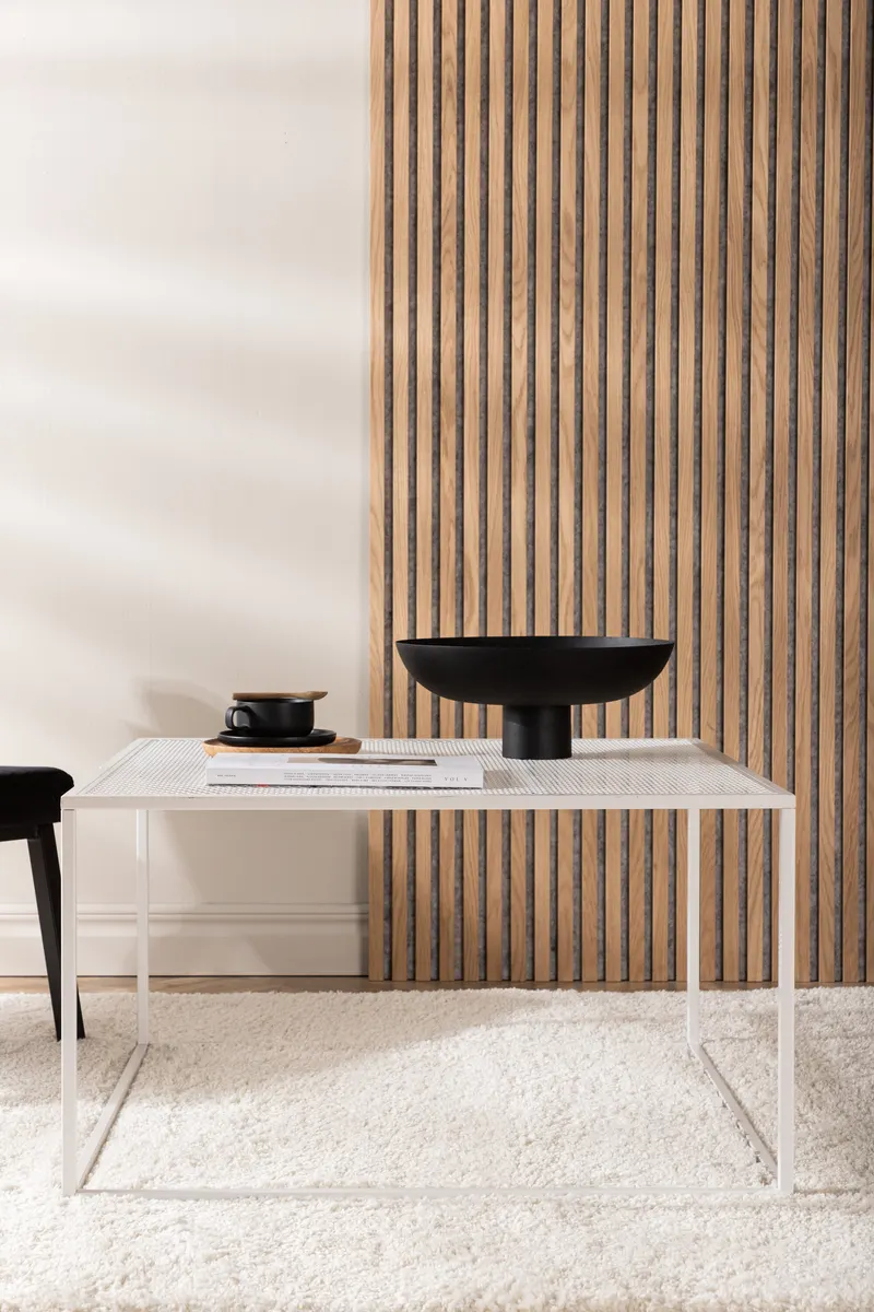 Netz quadratischer Couchtisch in 80 × 80 cm, Weiß, im Wohnraum, Ansicht 1