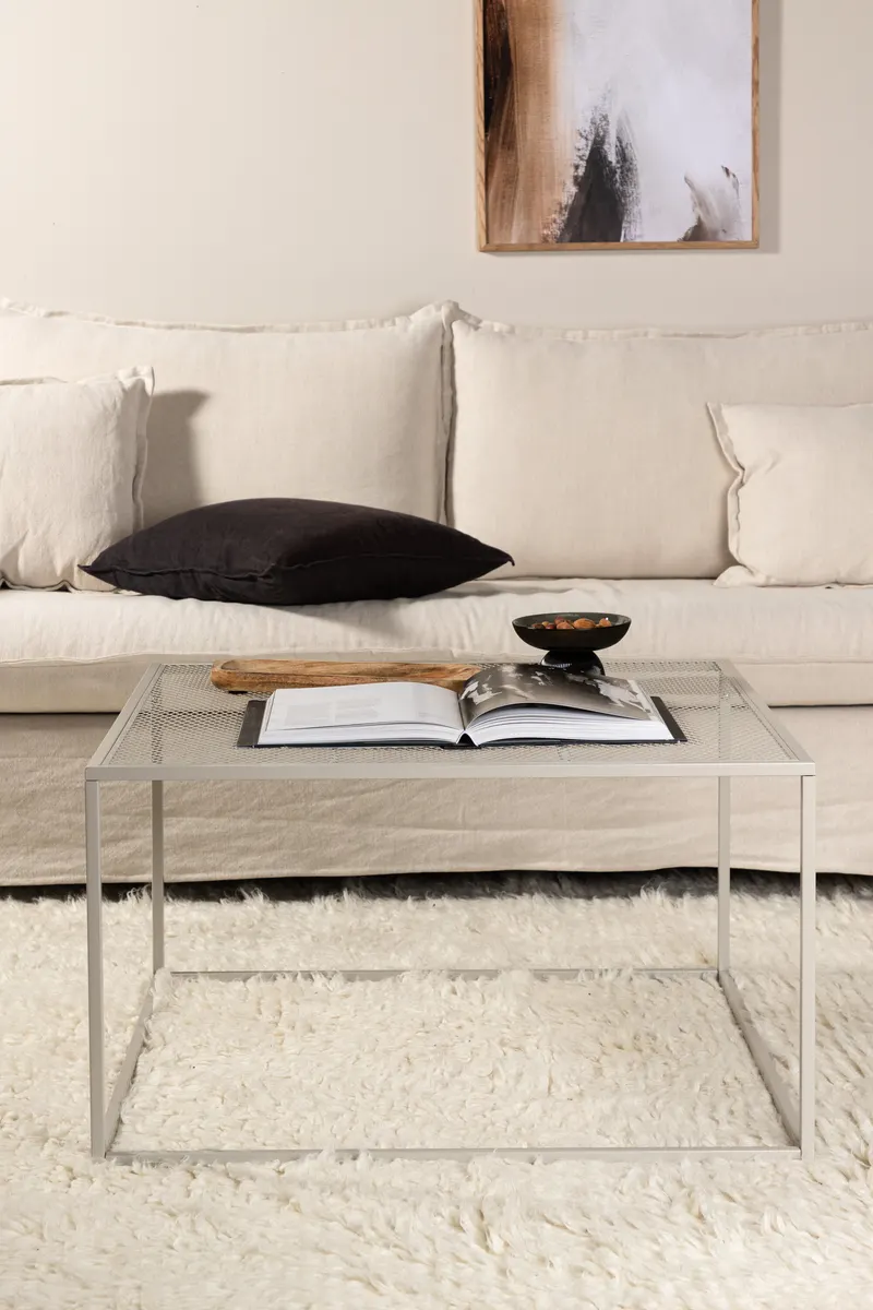 Netz quadratischer Couchtisch in 80 × 80 cm, Beige, im Wohnraum, Ansicht 1