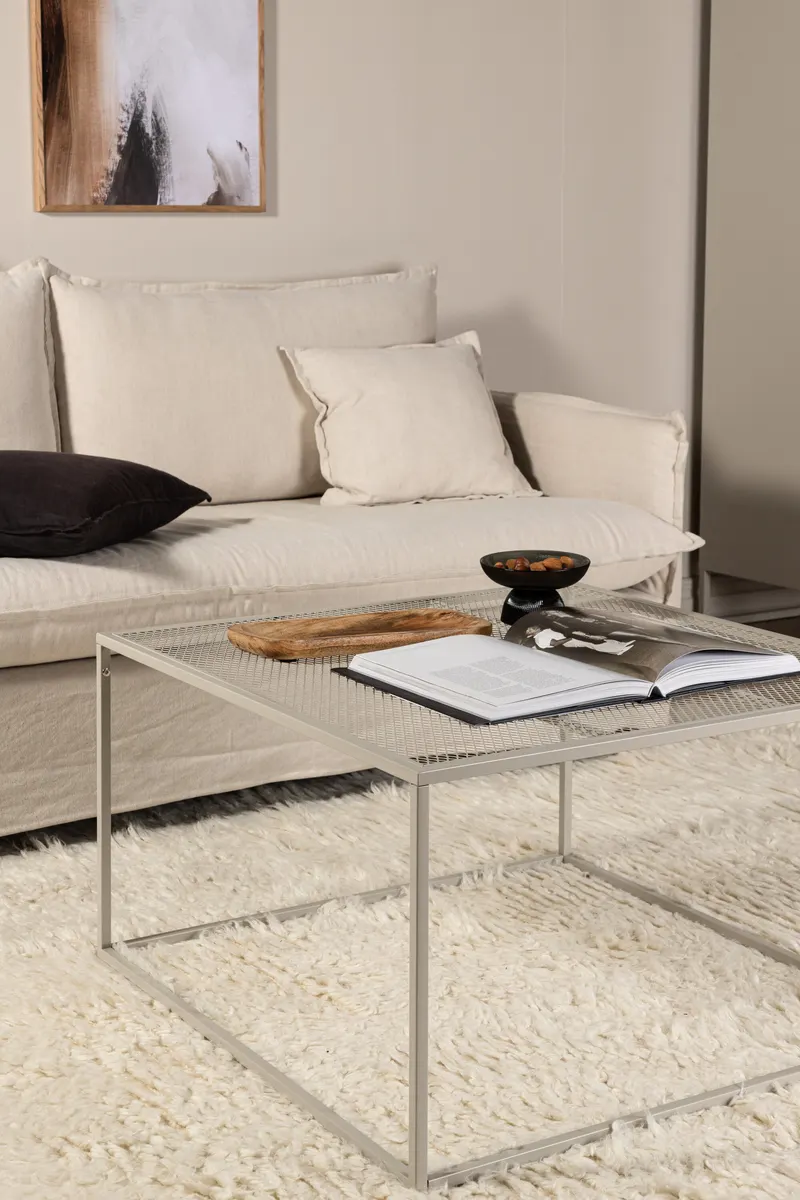 Netz quadratischer Couchtisch in 80 × 80 cm, Beige, im Wohnraum, Ansicht 2