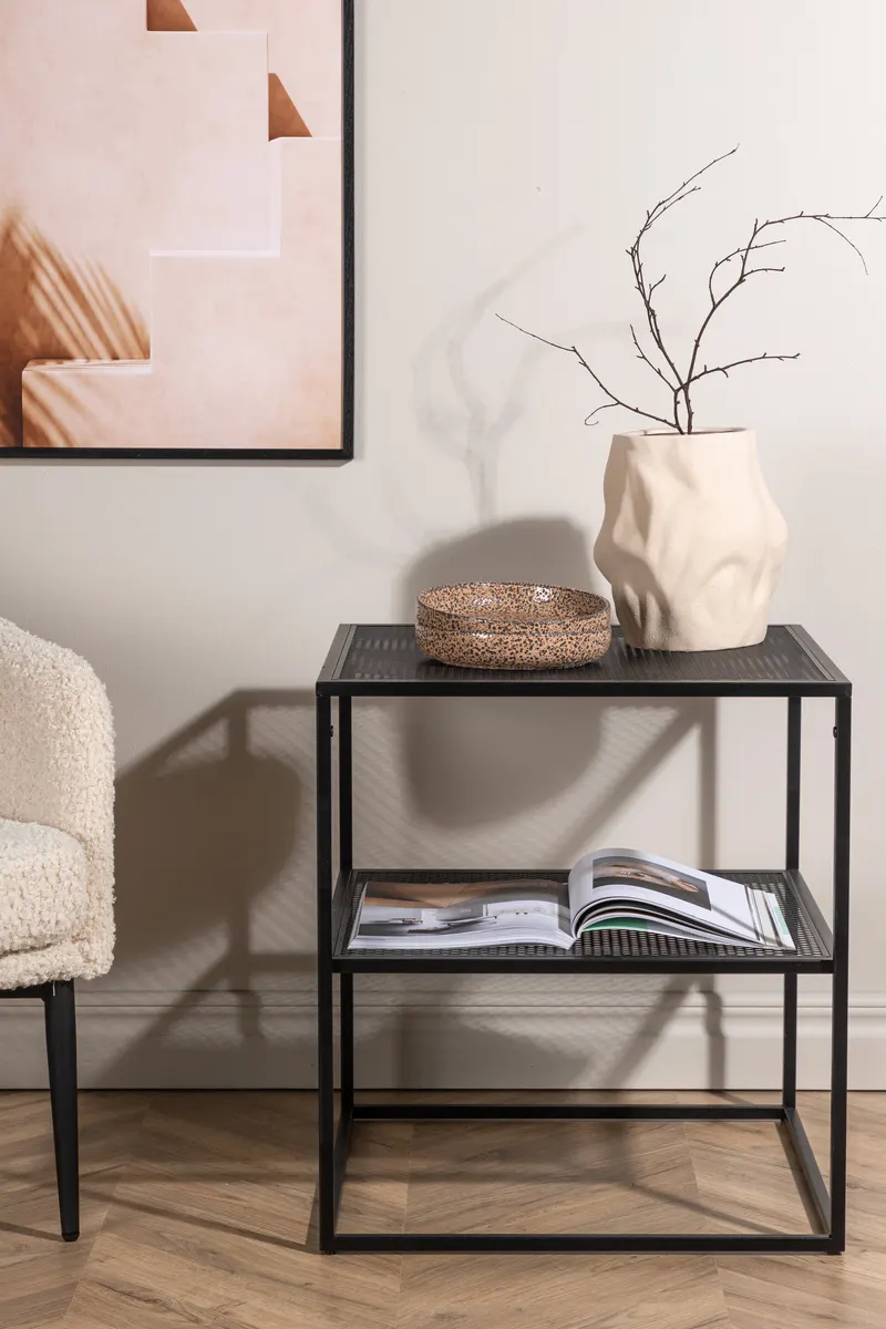 Netz quadratischer Couchtisch in 55 × 55 cm, Schwarz, im Wohnraum, Ansicht 2