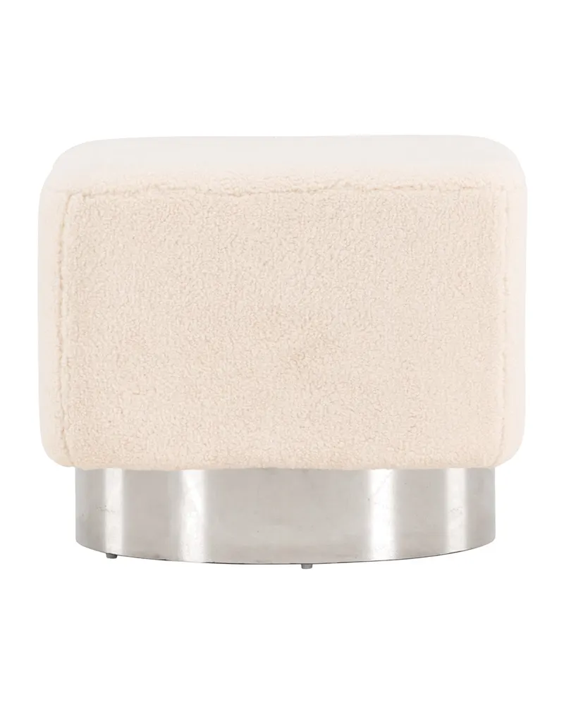 Newton Hocker mit silbernem Sockel aus Stahl, Cremeweiß, Gestell Silber
