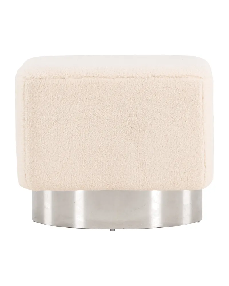 Newton Hocker mit silbernem Stahlsockel in Cremeweiß, Gestell Silber, Polyester, Ansicht 7