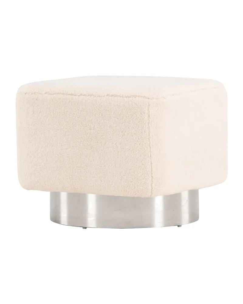 Newton Hocker mit silbernem Stahlsockel in Cremeweiß, Gestell Silber, Polyester, Ansicht 8
