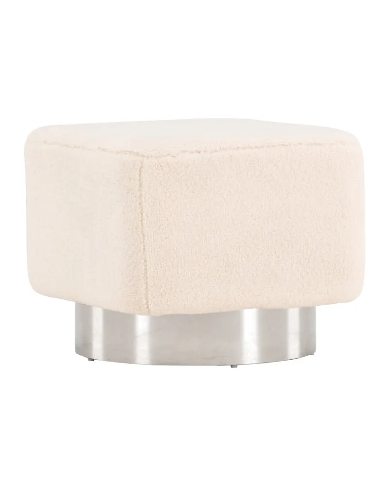 Newton Hocker mit silbernem Stahlsockel in Cremeweiß, Gestell Silber, Polyester, Ansicht 9