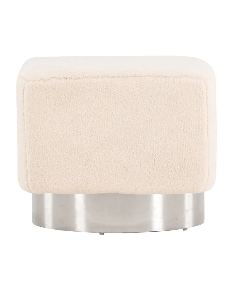 Newton Hocker mit silbernem Stahlsockel in Cremeweiß, Gestell Silber, Polyester, Ansicht 10