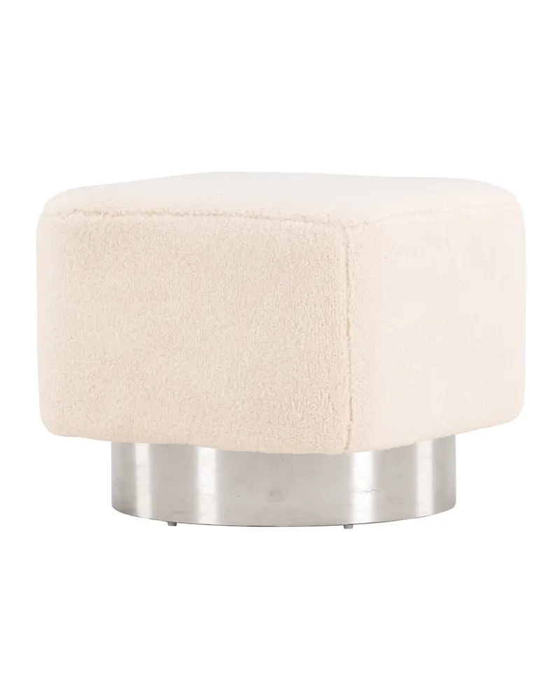 Newton Hocker mit silbernem Stahlsockel in Cremeweiß, Gestell Silber, Polyester, Ansicht 11