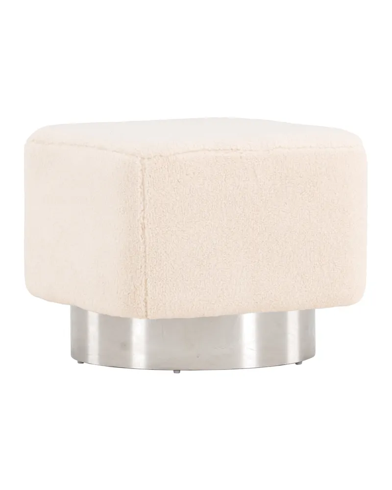Newton Hocker mit silbernem Stahlsockel in Cremeweiß, Gestell Silber, Polyester, Ansicht 12