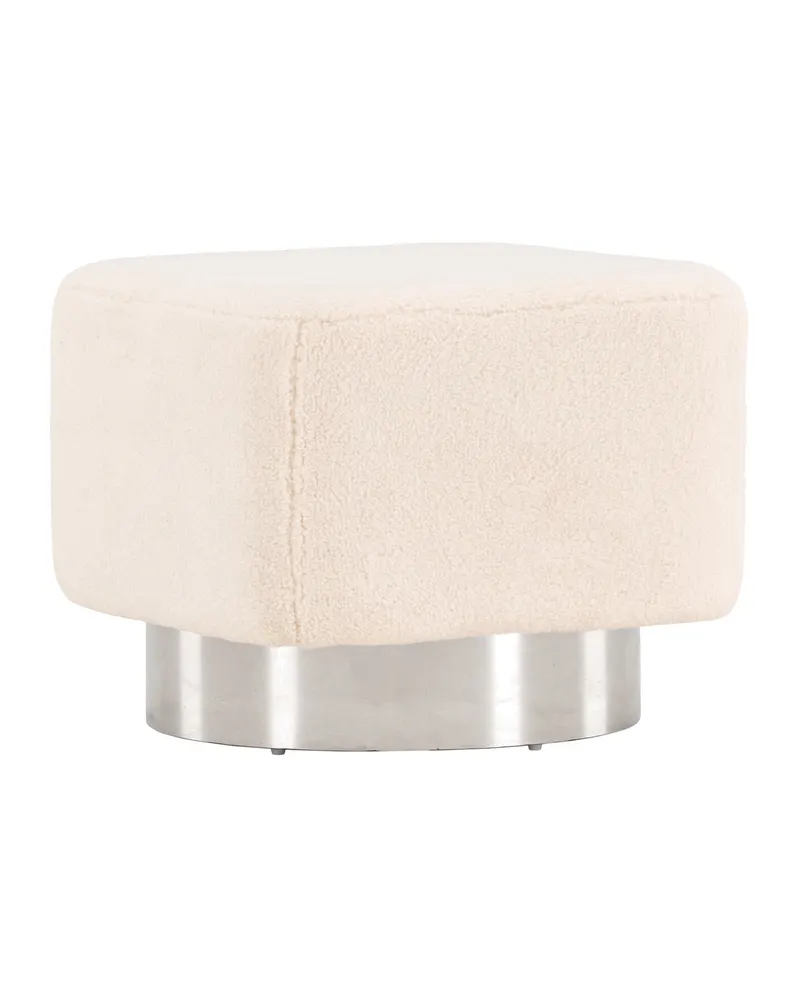 Newton Hocker mit silbernem Stahlsockel in Cremeweiß, Gestell Silber, Polyester, Ansicht 2