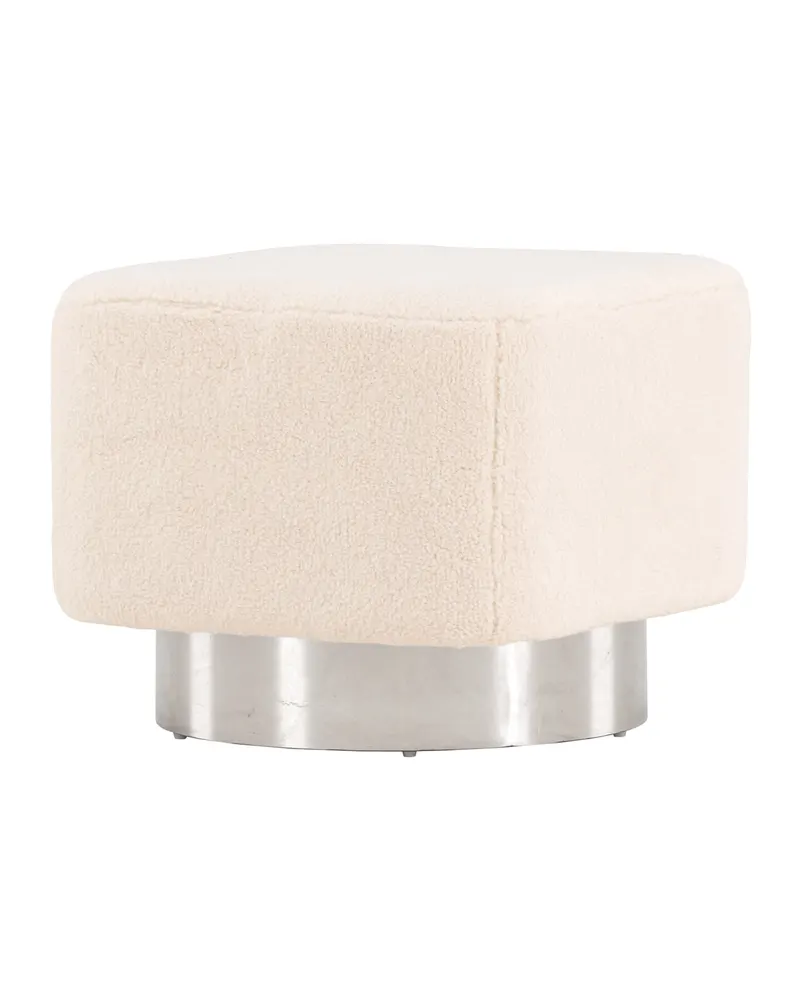 Newton Hocker mit silbernem Stahlsockel in Cremeweiß, Gestell Silber, Polyester, Ansicht 3