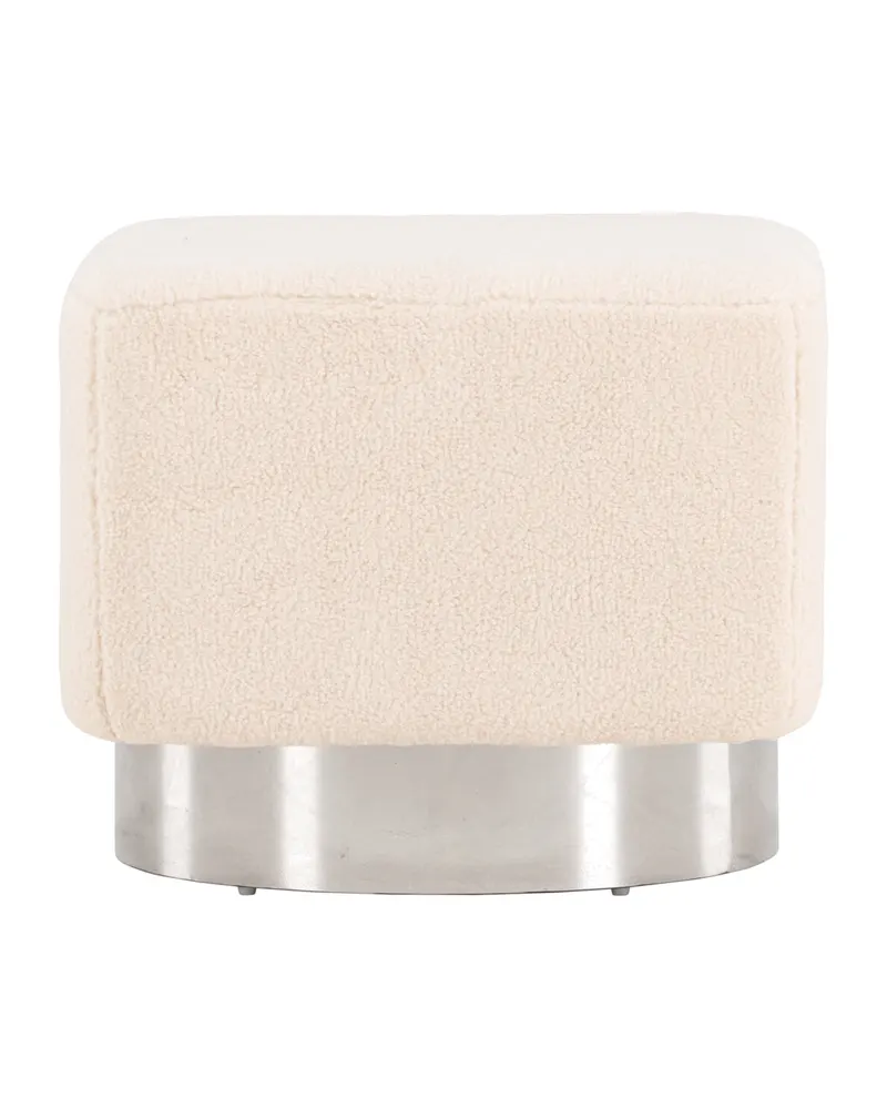 Newton Hocker mit silbernem Stahlsockel in Cremeweiß, Gestell Silber, Polyester, Ansicht 4